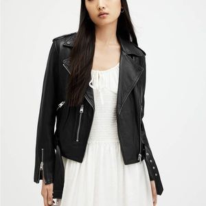 Allsaints Balfern Belted Hem Leather Biker Jacket Size 10